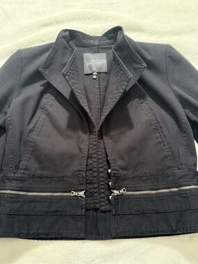 Robert Rodriguez Black Raw Edge Denim Jacket Double Zip Waist Sz 12 Distressed